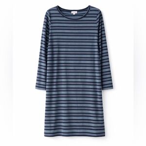 LuLaRoe Debbie Blue Gray Striped Long Sleeve Dress Size L NWOT